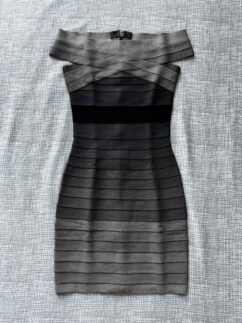 Herve Leger Ash (Grey) Ombre Off-Shoulder Dress XXS - Fall 2008 Holy Grail